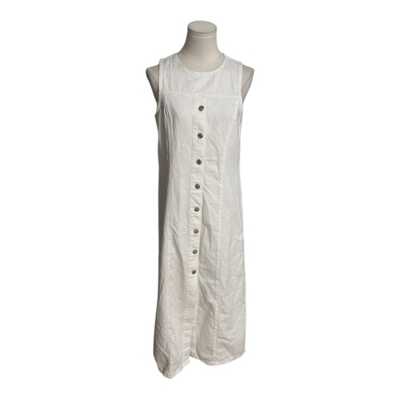 ZARA‎ White Ivory Sleeveless Denim Midi Dress Size S Buttons Casual Jeans Beach - Picture 3 of 6